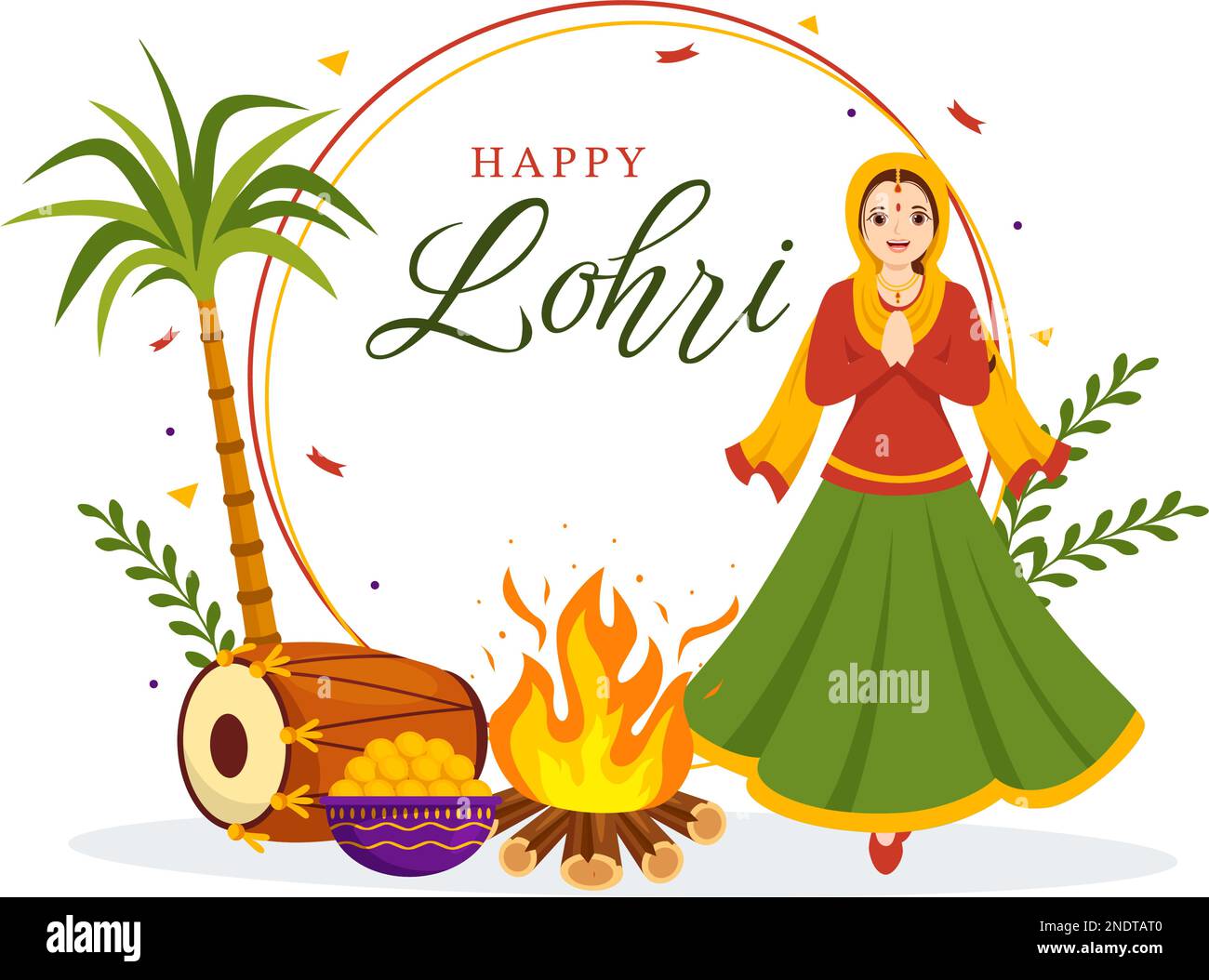 Happy Lohri Festival of Punjab India Illustration with Playing Dance ...