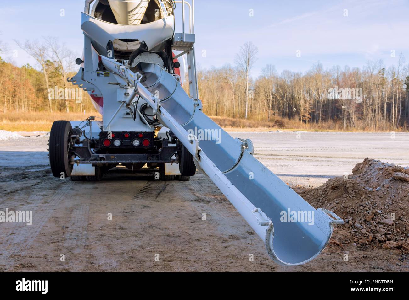 An especially concrete mixing truck is delivered to construction site
