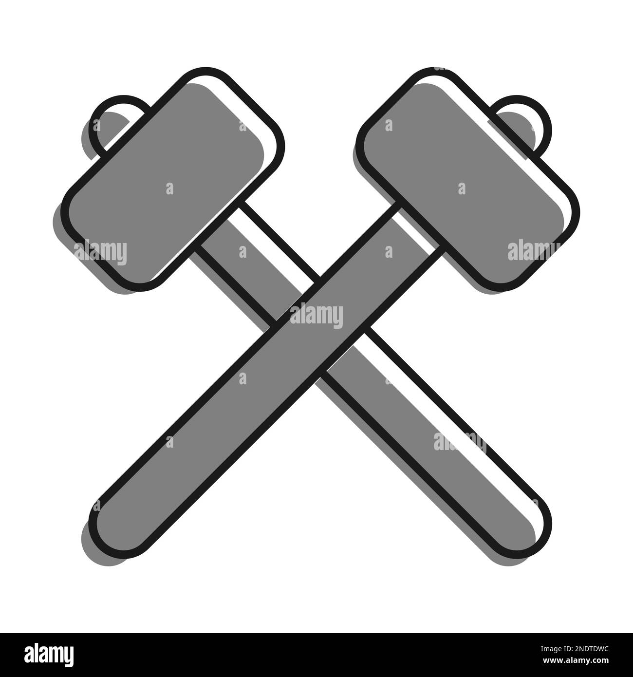 Linear filled with gray color icon, Crossed Hammers. Blacksmith Craft