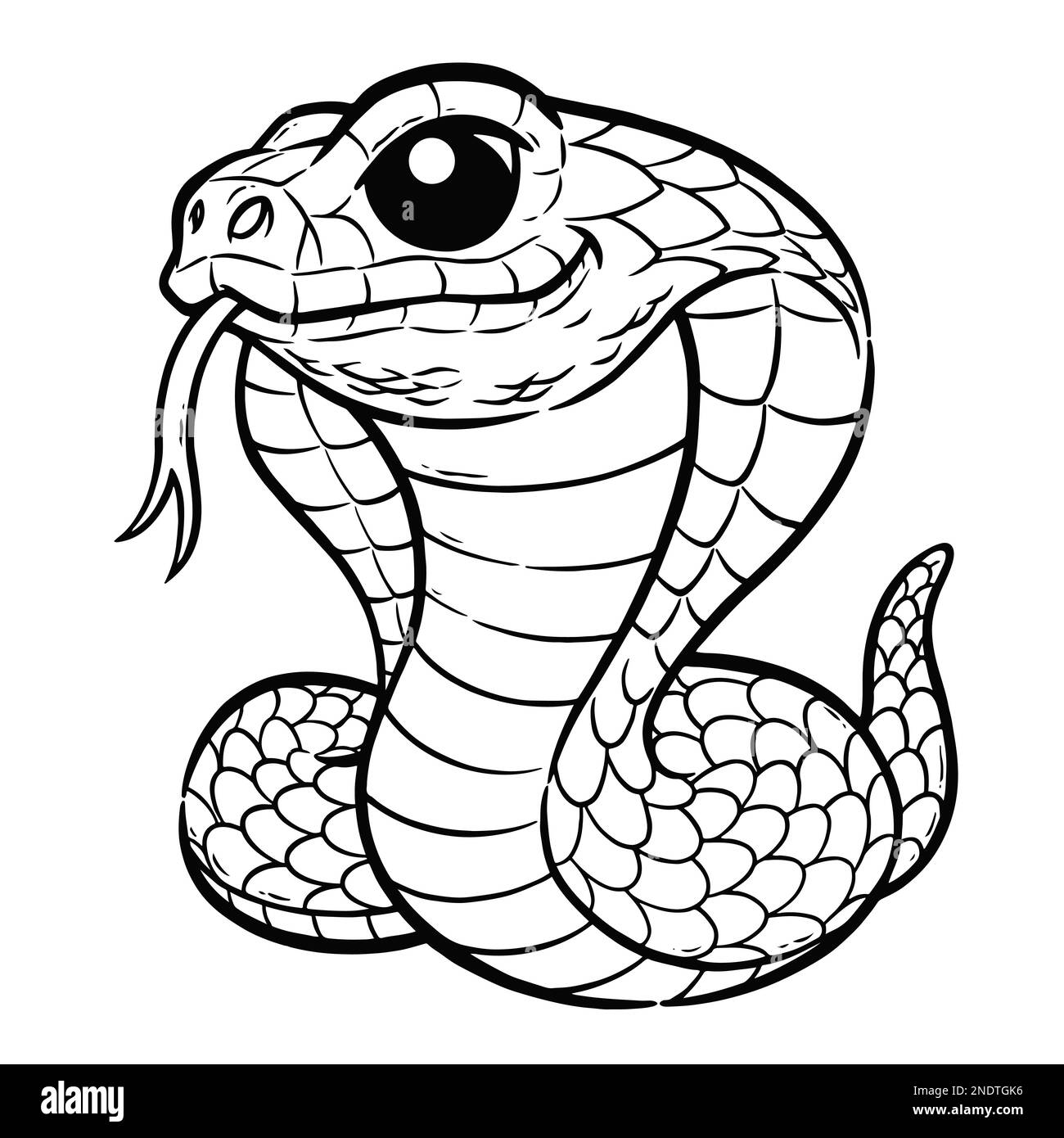 Vector Illustration of Cartoon Snake - Coloring book for kids. King cobra Stock Vector