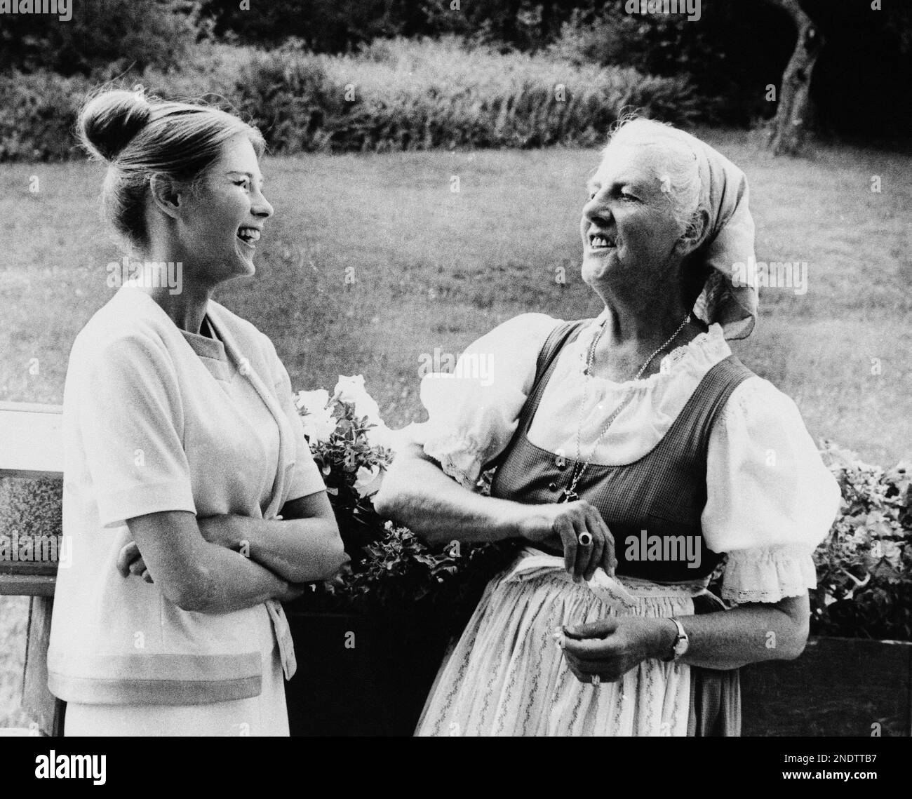 Baroness Maria Von Trapp laughs with Mary Small as they rehearse a