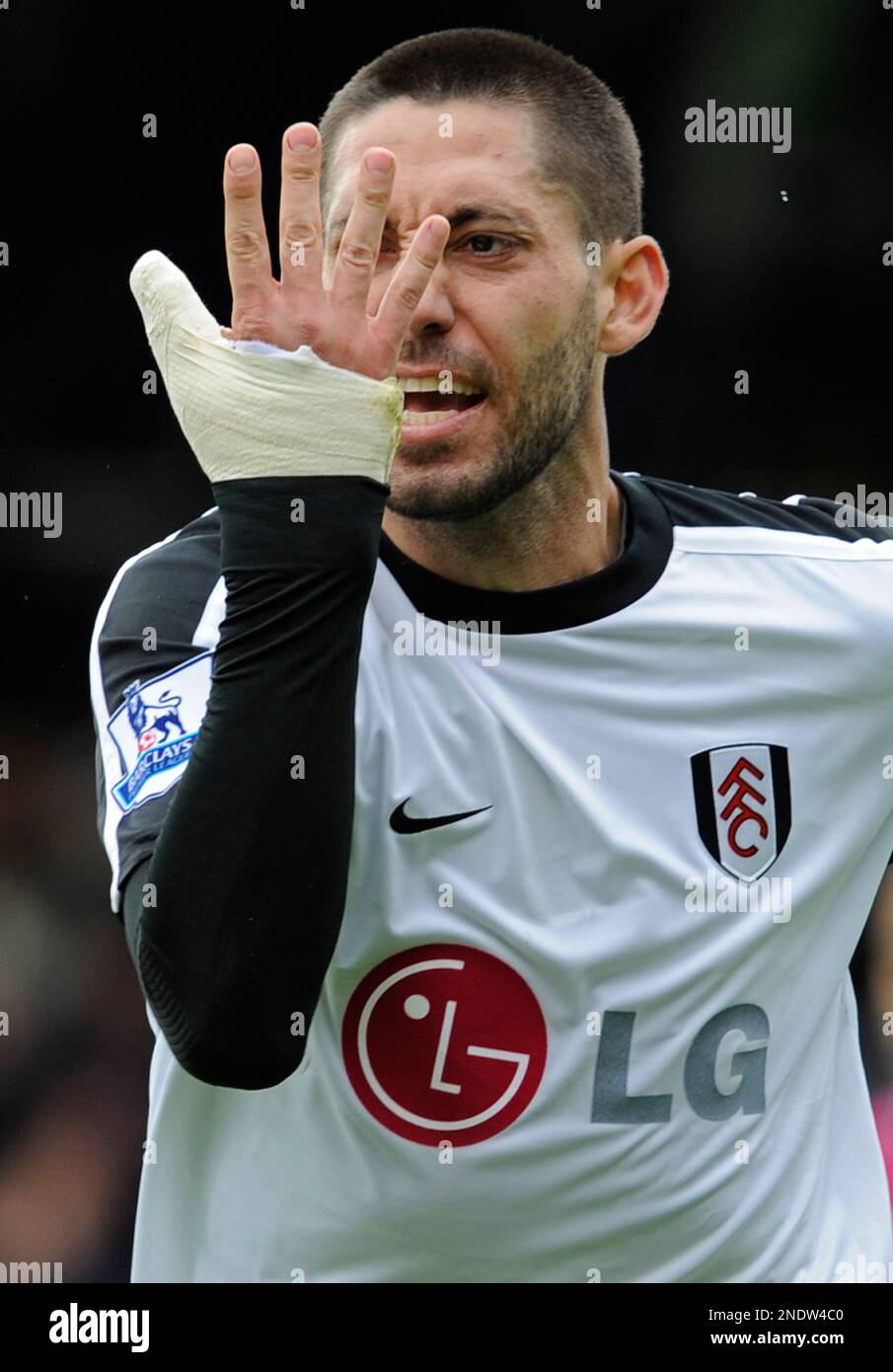 FILE - This Oct. 2, 2010, file photo shows Fulham's Clint Dempsey  celebrating his goal against West Ham United during their English Premier  League soccer match in London, England. Whether it's moving