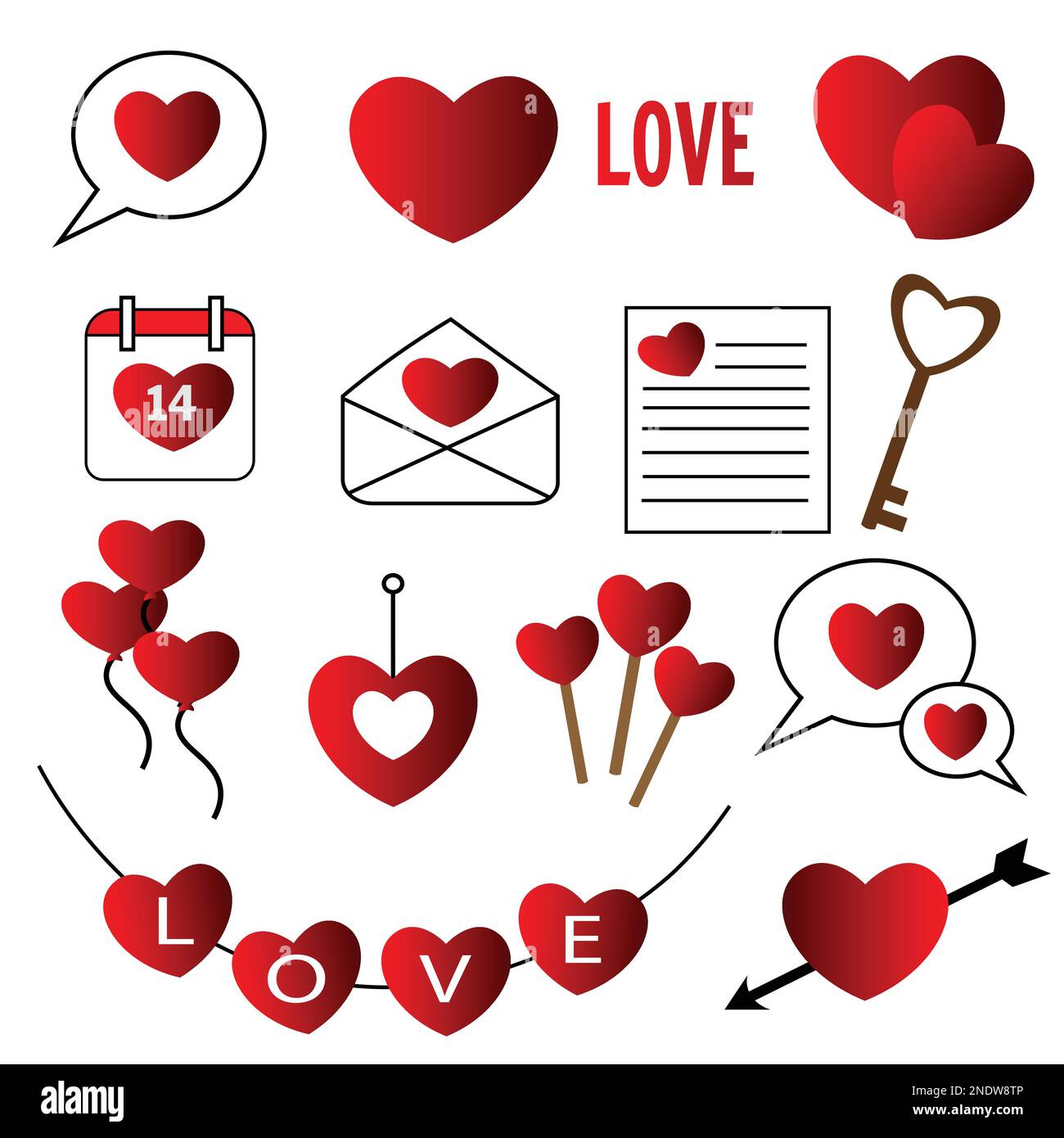 Set of vector hand drawn isolated icons for valentine's day. Love and ...