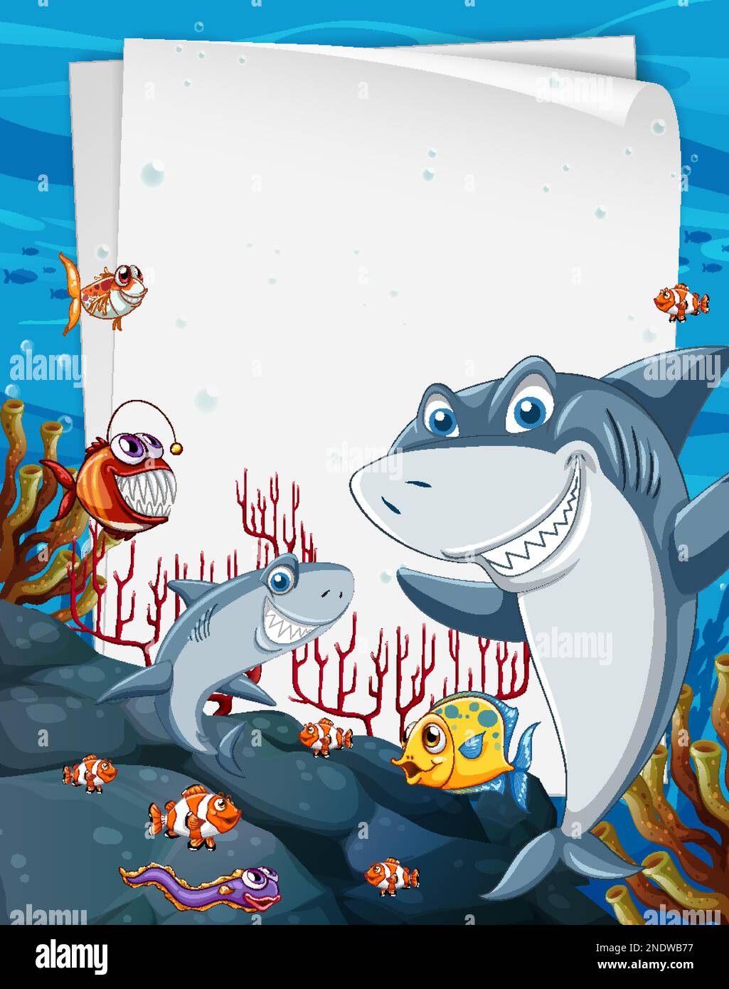 Underwater blank banner with sea animal illustration Stock Vector Image ...