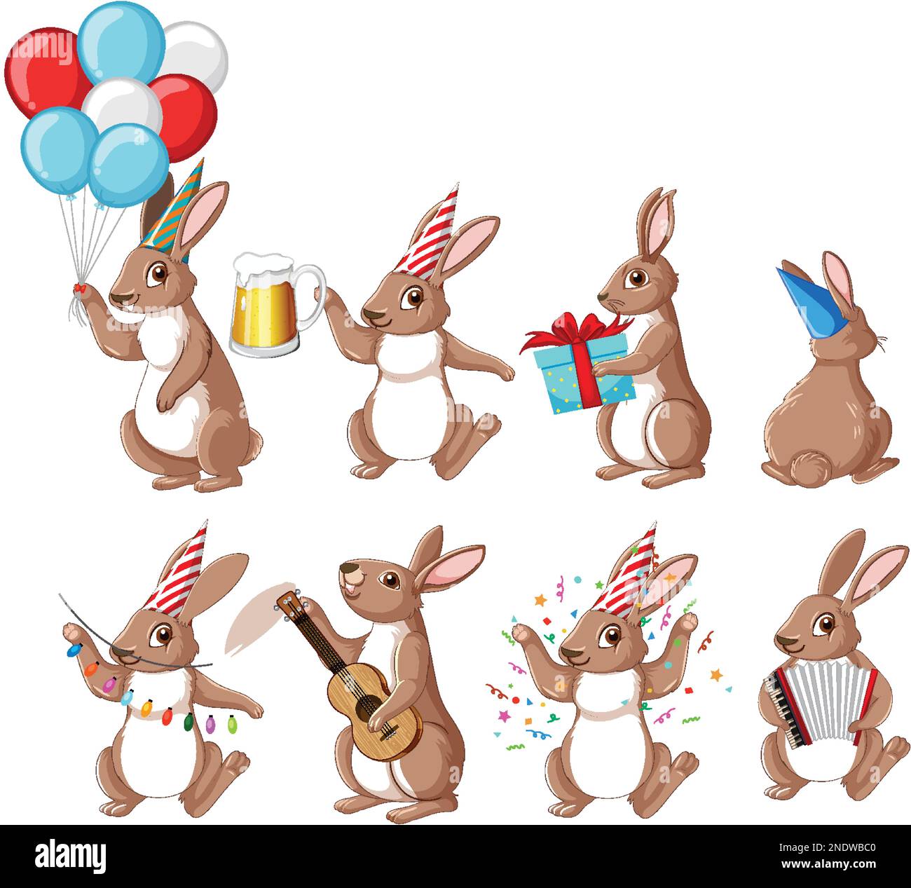 Cute rabbit cartoon character collection illustration Stock Vector ...
