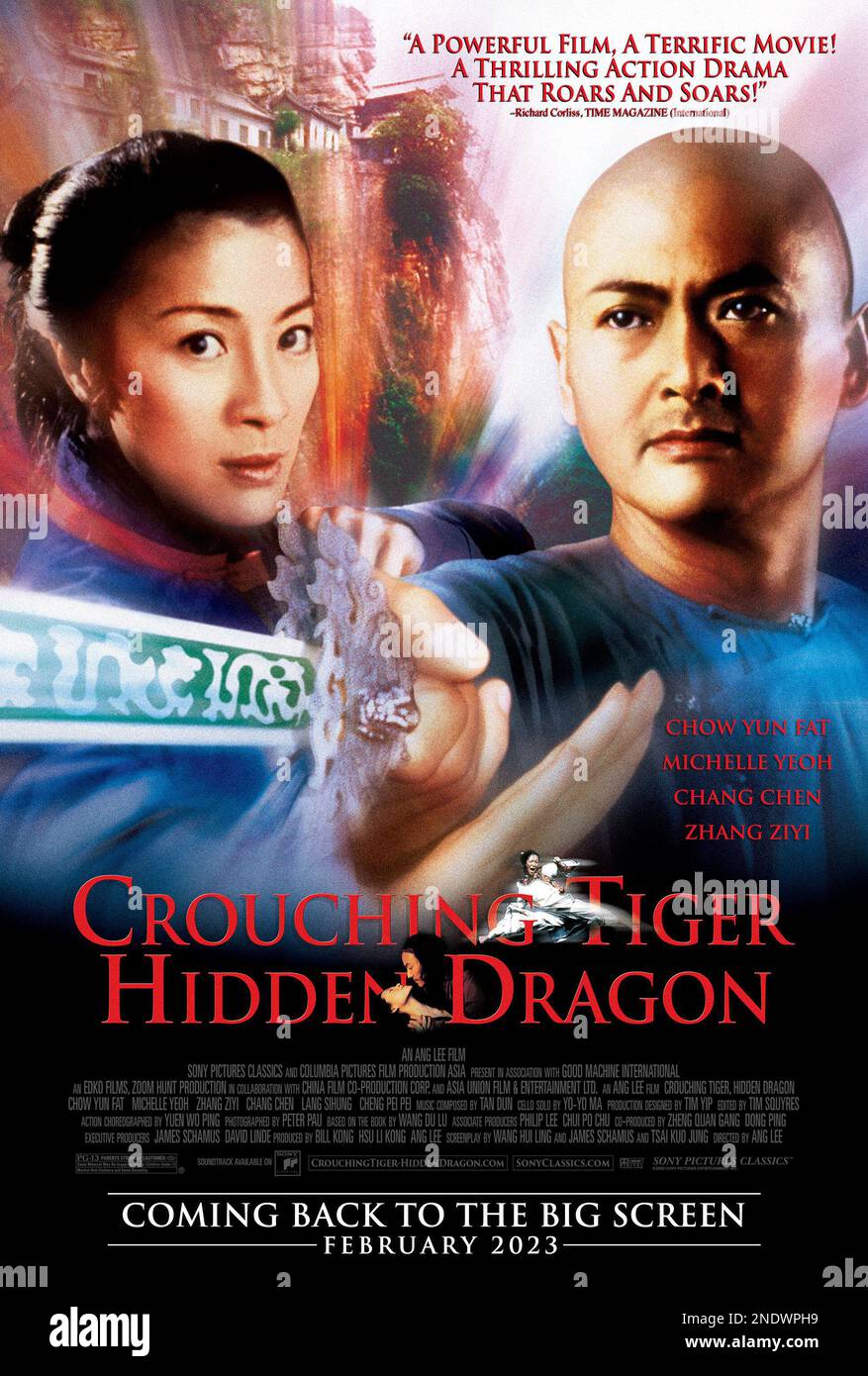 THEATRICAL RE-RELEASE DATE: 2023 back in theaters. ORIGINAL RELEASE: January 12, 2021. TITLE: Crouching Tiger, Hidden Dragon. STUDIO: Columbia Films. DIRECTOR: Ang Lee. PLOT: A young Chinese warrior steals a sword from a famed swordsman and then escapes into a world of romantic adventure with a mysterious man in the frontier of the nation. STARRING: Chow Yun-Fat, Michelle Yeoh, Ziyi Zhang. (Credit Image: © Columbia Films/Entertainment Pictures/ZUMAPRESS.com) EDITORIAL USAGE ONLY! Not for Commercial USAGE! Stock Photo
