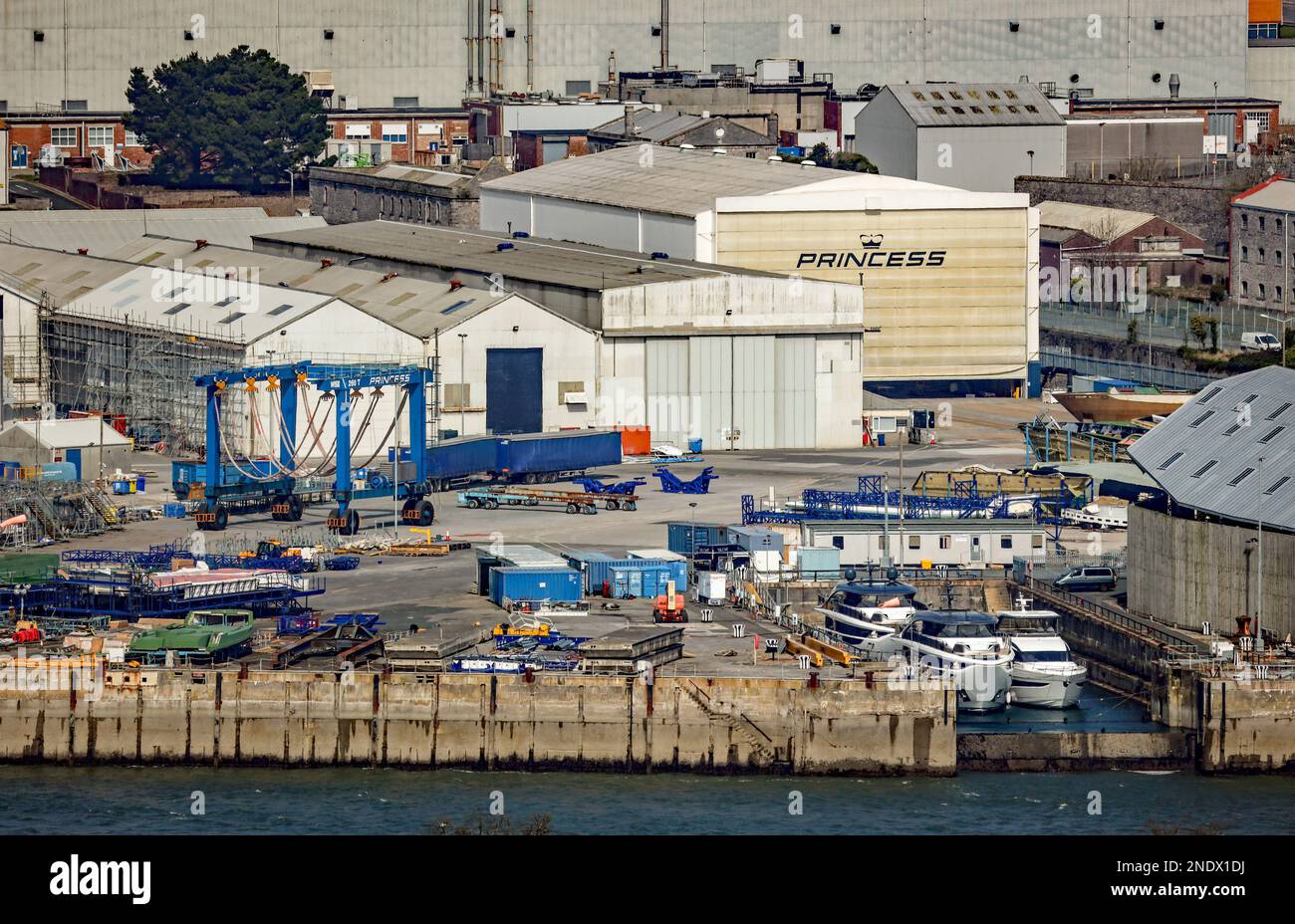 KPS Capital Partners are set to purchase a controlling stake in Plymouth based luxury yacht manufacturers. Princess Yacht builders in the South Yard s Stock Photo