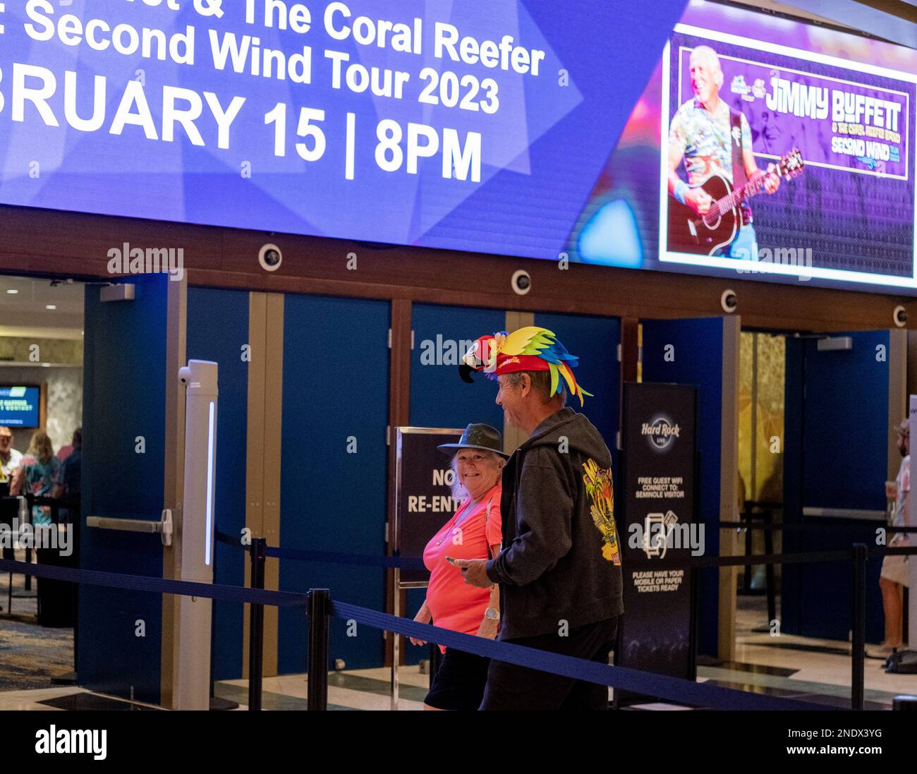 Hollywood, United States. 15th Feb, 2023. A concert goer at the Jimmy Buffett & The Coral Reefer Band during the Second Wind Tour 2023, concert at the Hard Rock Live in the Seminole Hotel and Casino Hollywood, in Hollywood, Florida on Wednesday, February 15, 2023. Photo by Gary I Rothstein/UPI Credit: UPI/Alamy Live News Stock Photo