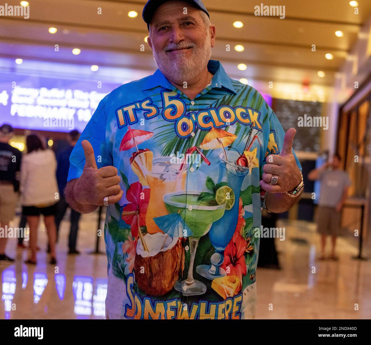 Hollywood, United States. 15th Feb, 2023. A concert goer at the Jimmy Buffett & The Coral Reefer Band during the Second Wind Tour 2023, concert at the Hard Rock Live in the Seminole Hotel and Casino Hollywood, in Hollywood, Florida on Wednesday, February 15, 2023. Photo by Gary I Rothstein/UPI Credit: UPI/Alamy Live News Stock Photo