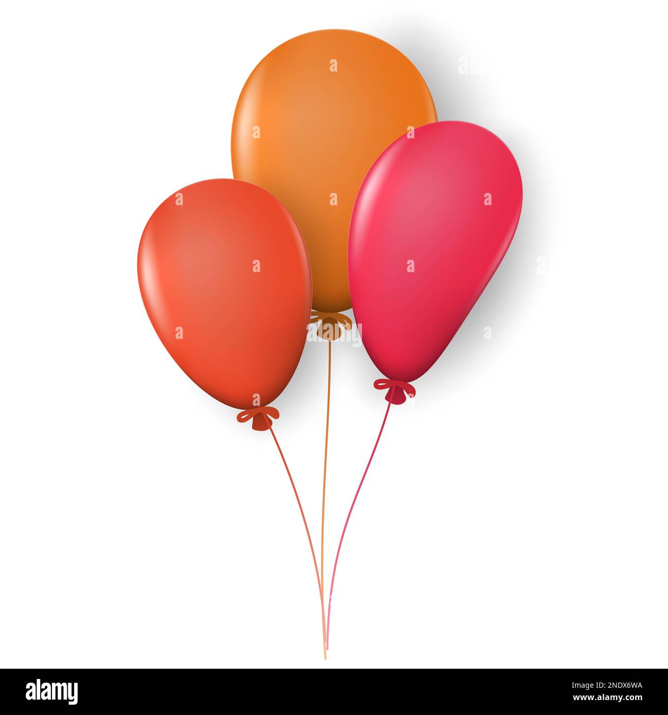 Bunch of three colored balloons red, orange color with highlights and ...