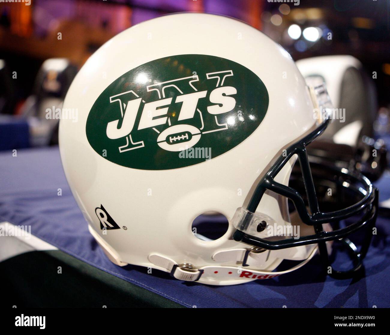 A New York Jets helmet is shown during the second round of the NFL football  draft at Radio City Music Hall Friday, April 23, 2010, in New York. (AP  Photo/Jason DeCrow Stock
