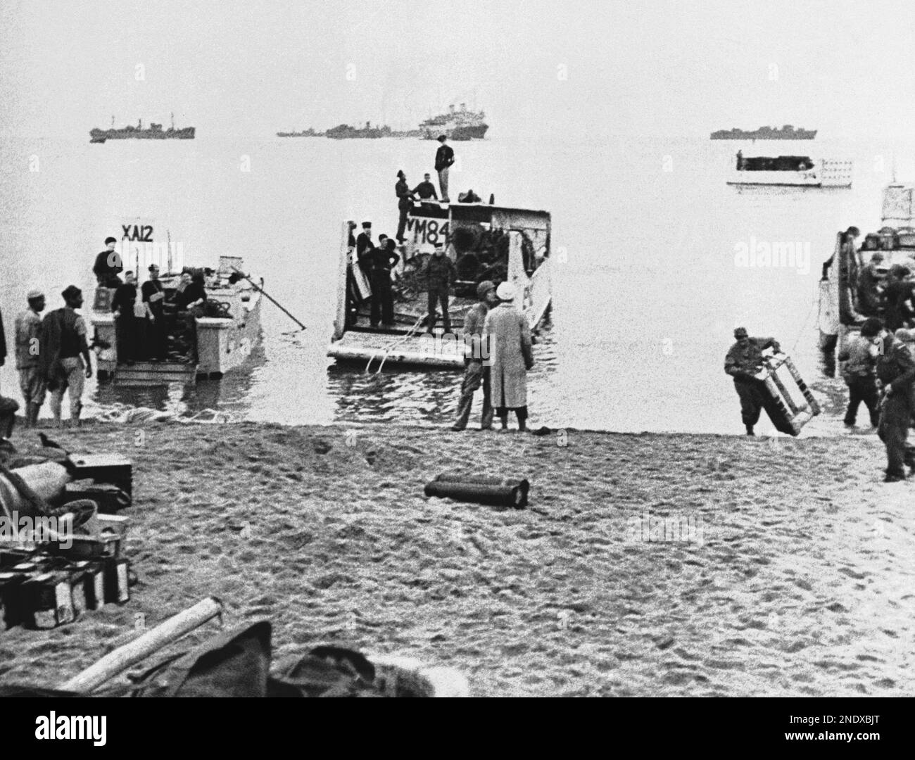 British landing barges are beached west of Oran to discharge American ...