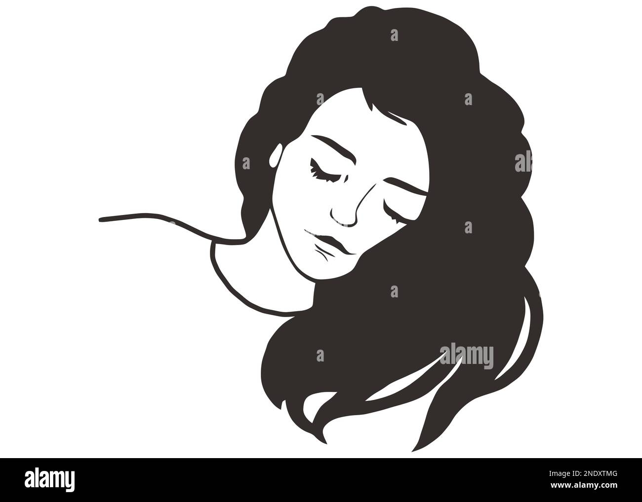 black icon girl sleeping on the bed. flat vector illustration Stock ...
