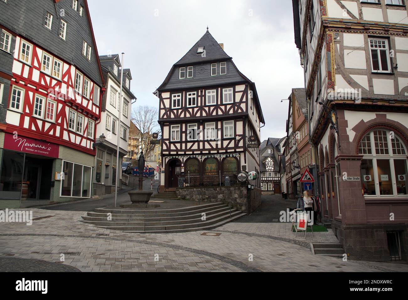 Eisenmarkt, small square lined by traditional timber-framed houses in the heart of the old town, Wetzlar, Germany Stock Photo