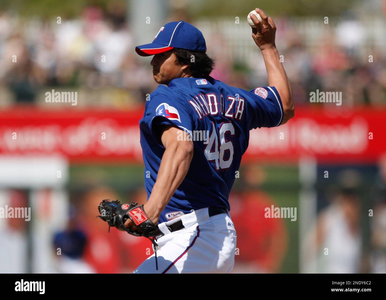 Texas Rangers pitcher Luis Mendoza in a spring training baseball game