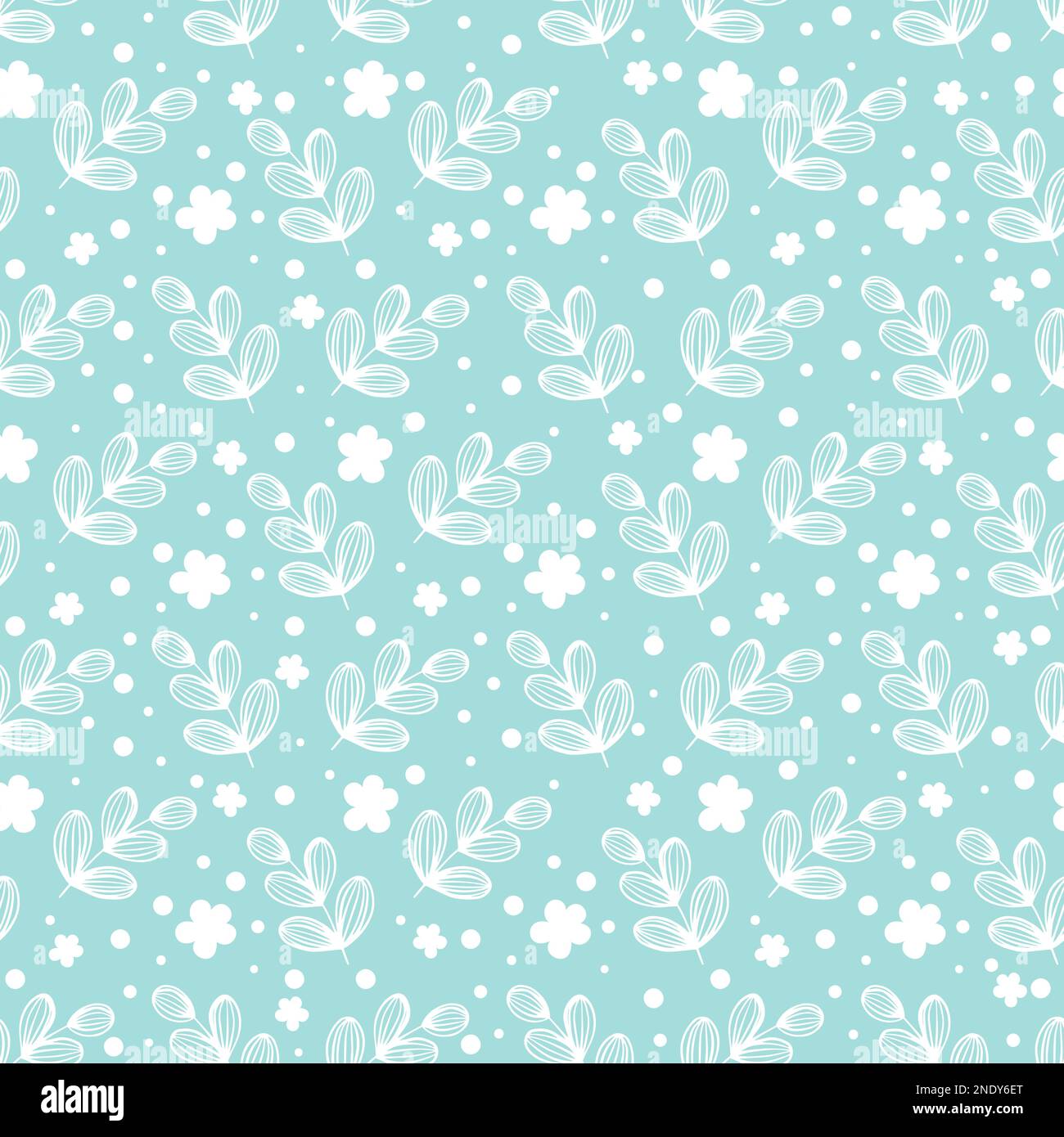Delicate print with leaves and flowers on blue. Semless simple pattern Stock Vector