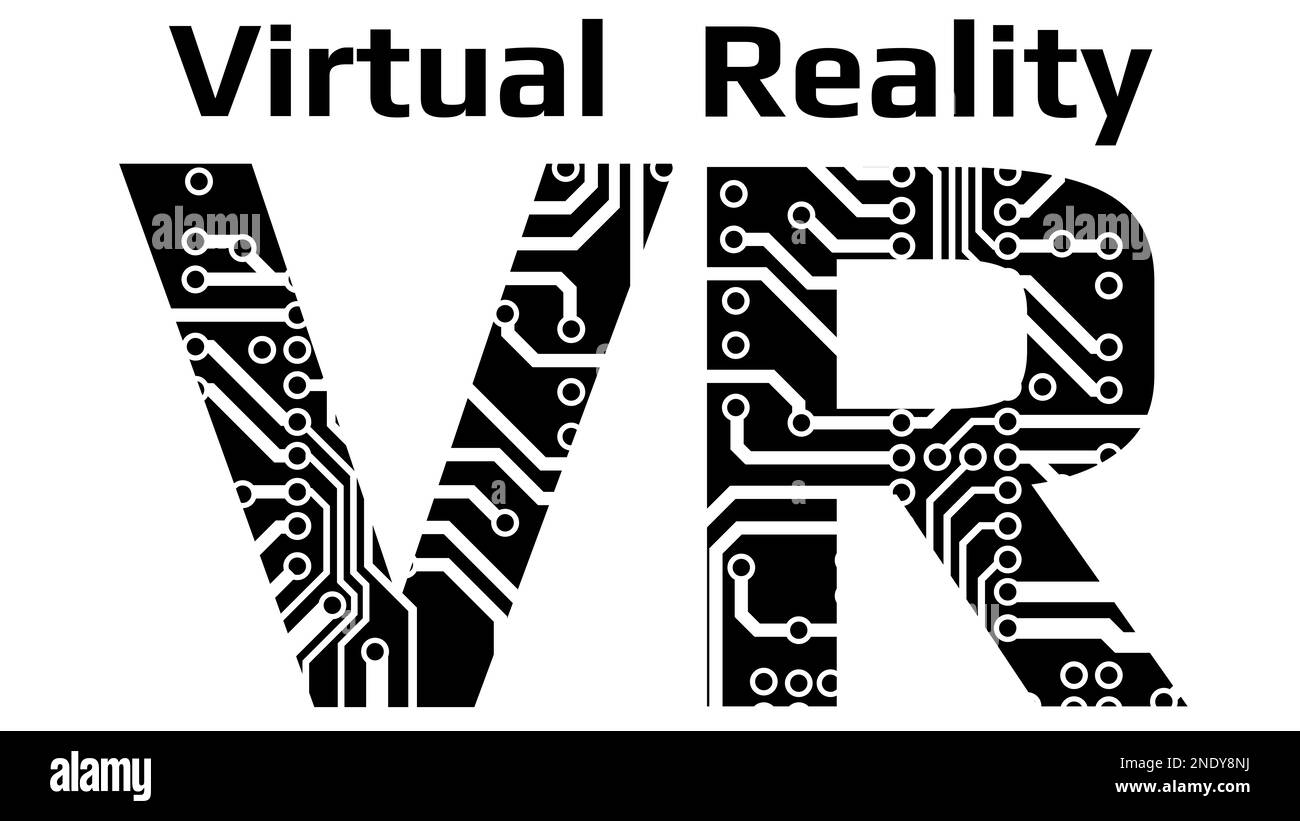 Silhouette letters VR abbreviation for Virtual Reality perforated with