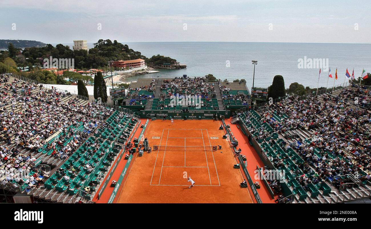 View of the central court of the Monte Carlo Tennis Open tournament in Monaco, Tuesday, April 13 , 2010