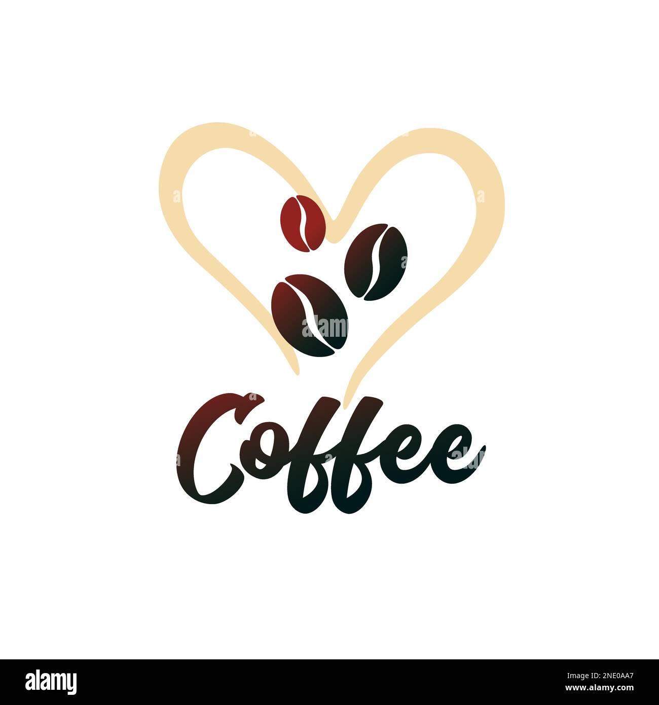 Coffee logo with coffee beans and aroma heart shape. Identy for cappuccino drink with coffee beans and fragrance. Vector illustration Stock Vector