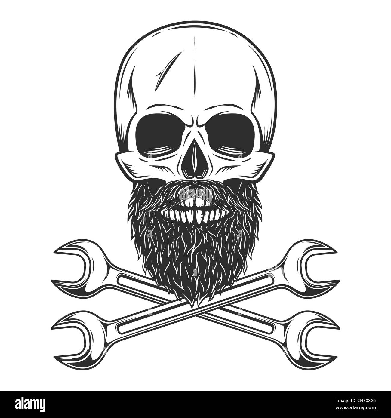 Skull with mustache with beard and body shop repair car and truck