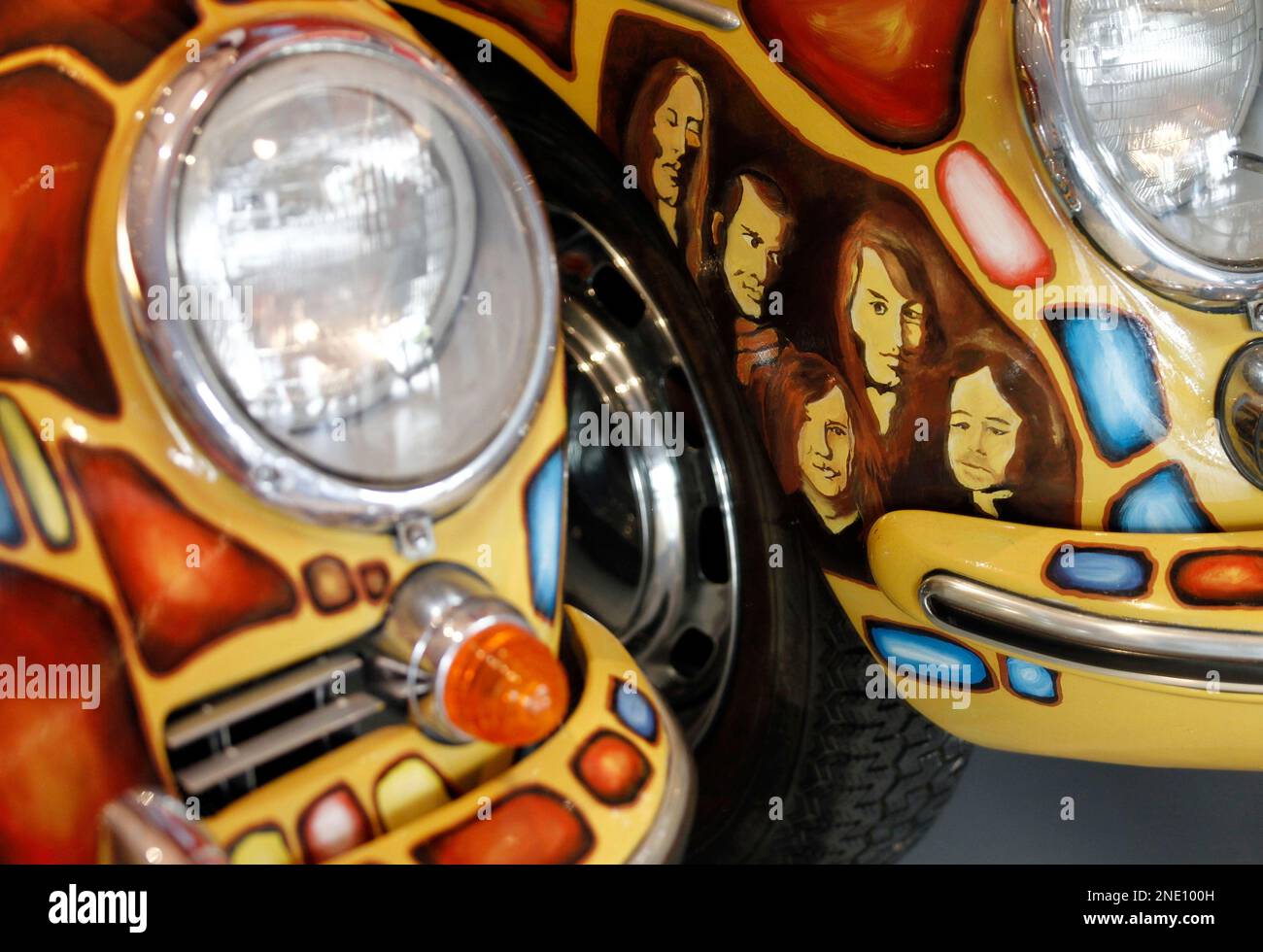 Janis Joplin’s custom-painted 1965 Porsche 356c Cabriolet is seen at the "Strange Kozmic Experience: The Doors, Janis Joplin, Jimi Hendrix" exhibit at the Grammy Musuem in Los Angeles on Monday, April 5, 2010. (AP Photo/Matt Sayles) Stock Photo