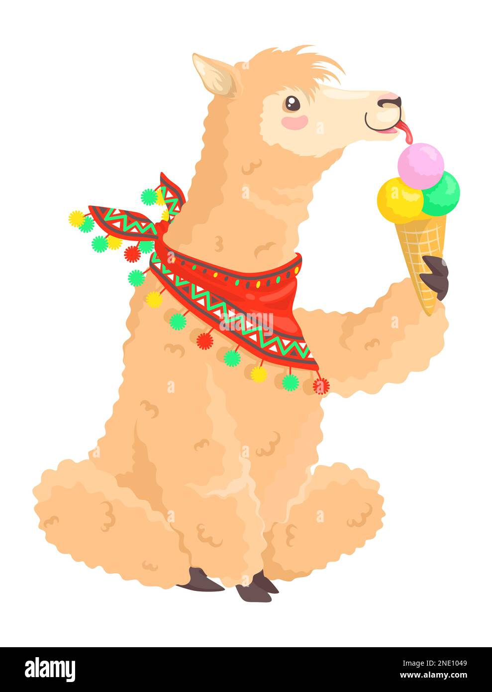 Cute llama alpaca leaking icecream vector icon Stock Vector Image