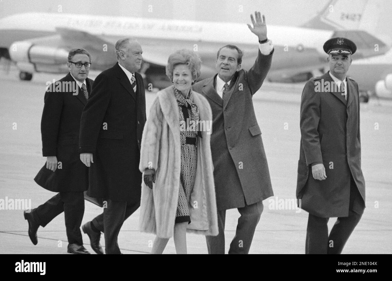 President Nixon waves to those gathered at Andrews Air Force Base near