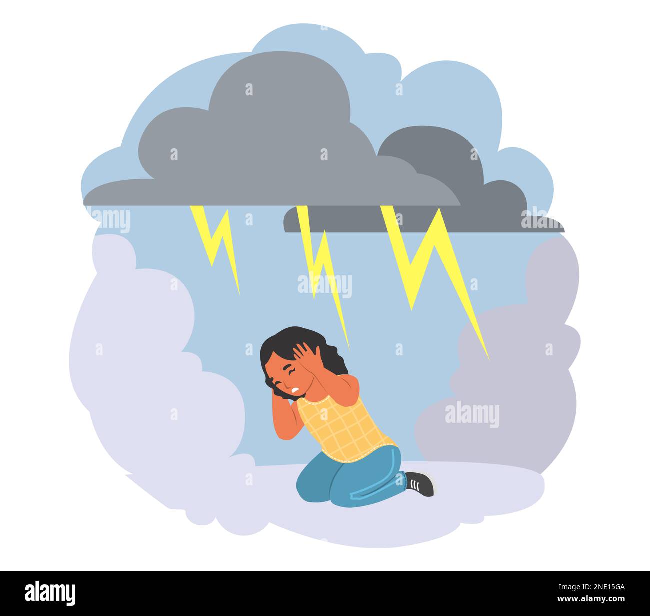 Child fears vector little girl afraid of lightning Stock Vector Image