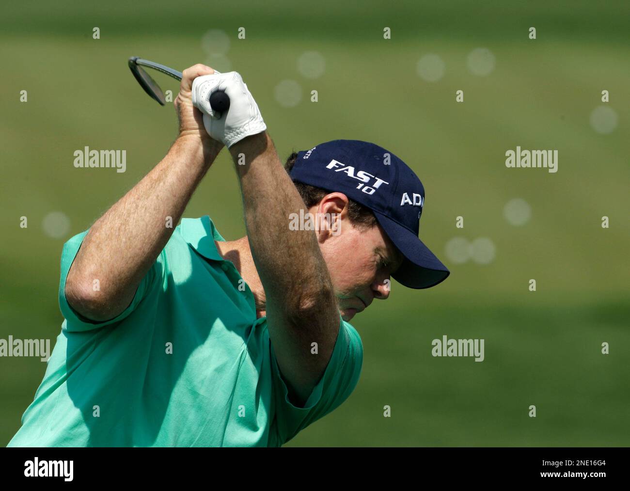 Former Masters Champion Tom Watson hits on the practice facility at