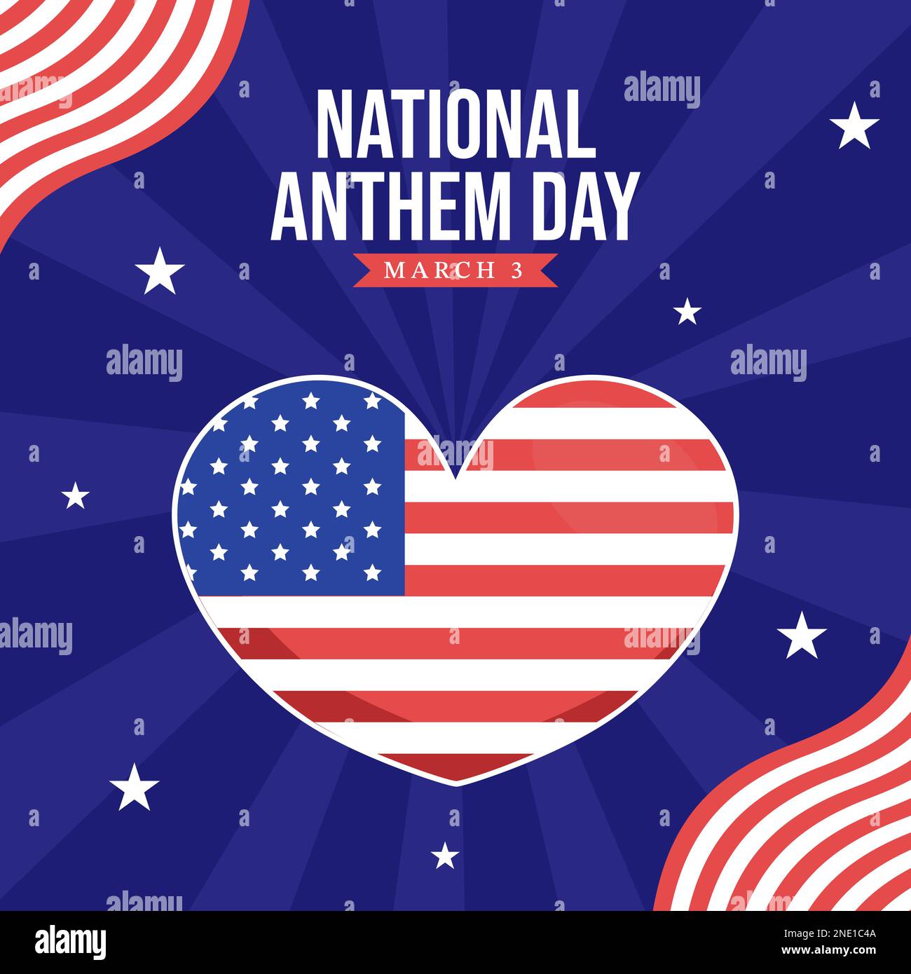 National Anthem Day Social Media Illustration with United States of America Flag Flat Cartoon Hand Drawn Templates Stock Vector