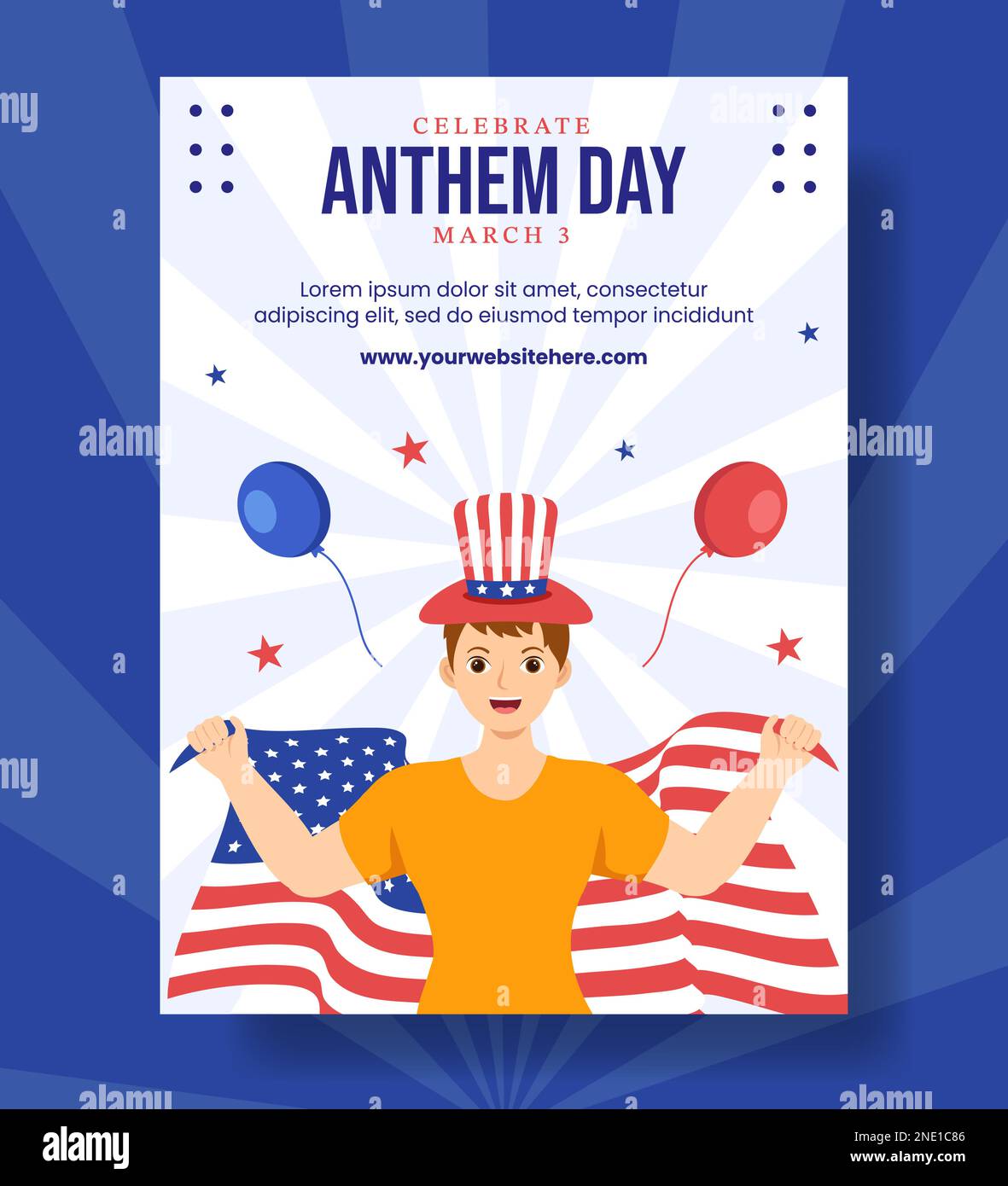 National Anthem Day Vertical Poster with United States of America Flag Flat Cartoon Hand Drawn Templates Illustration Stock Vector