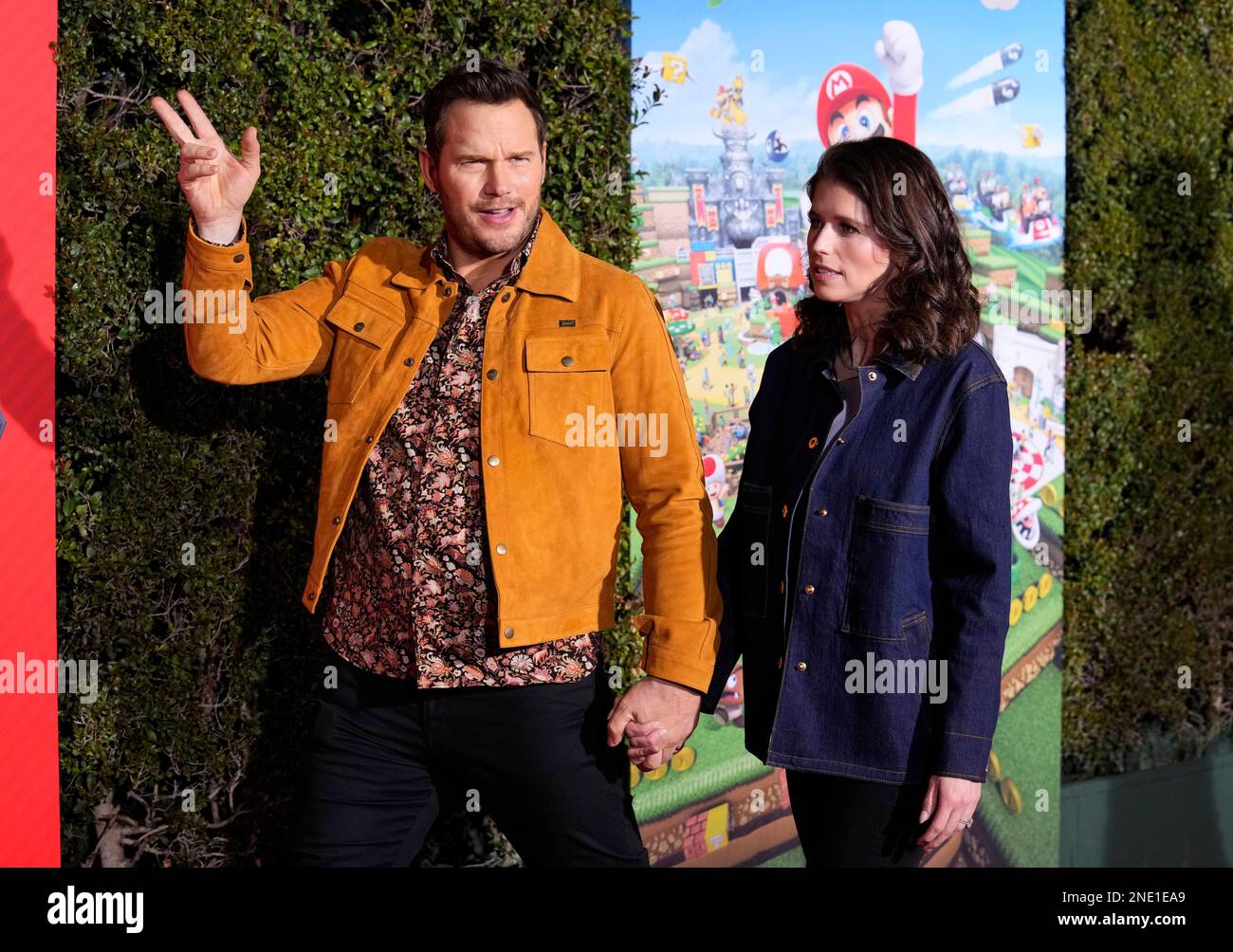 Chris Pratt, left, and his wife Katherine Schwarzenegger arrive at the