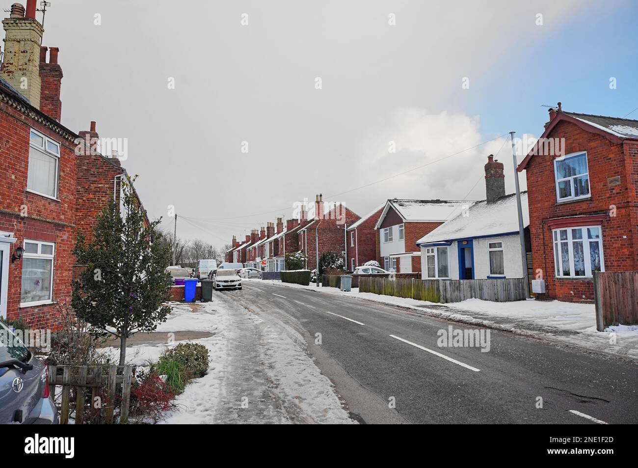 View of Wyberton West Road in freezing cold weather. Stock Photo