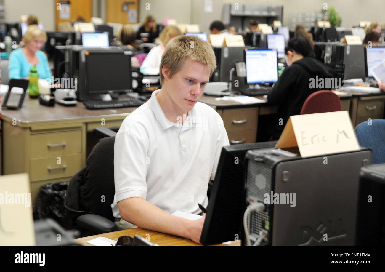 Eric McDaniel, one of dozens of tax season data entry operators working