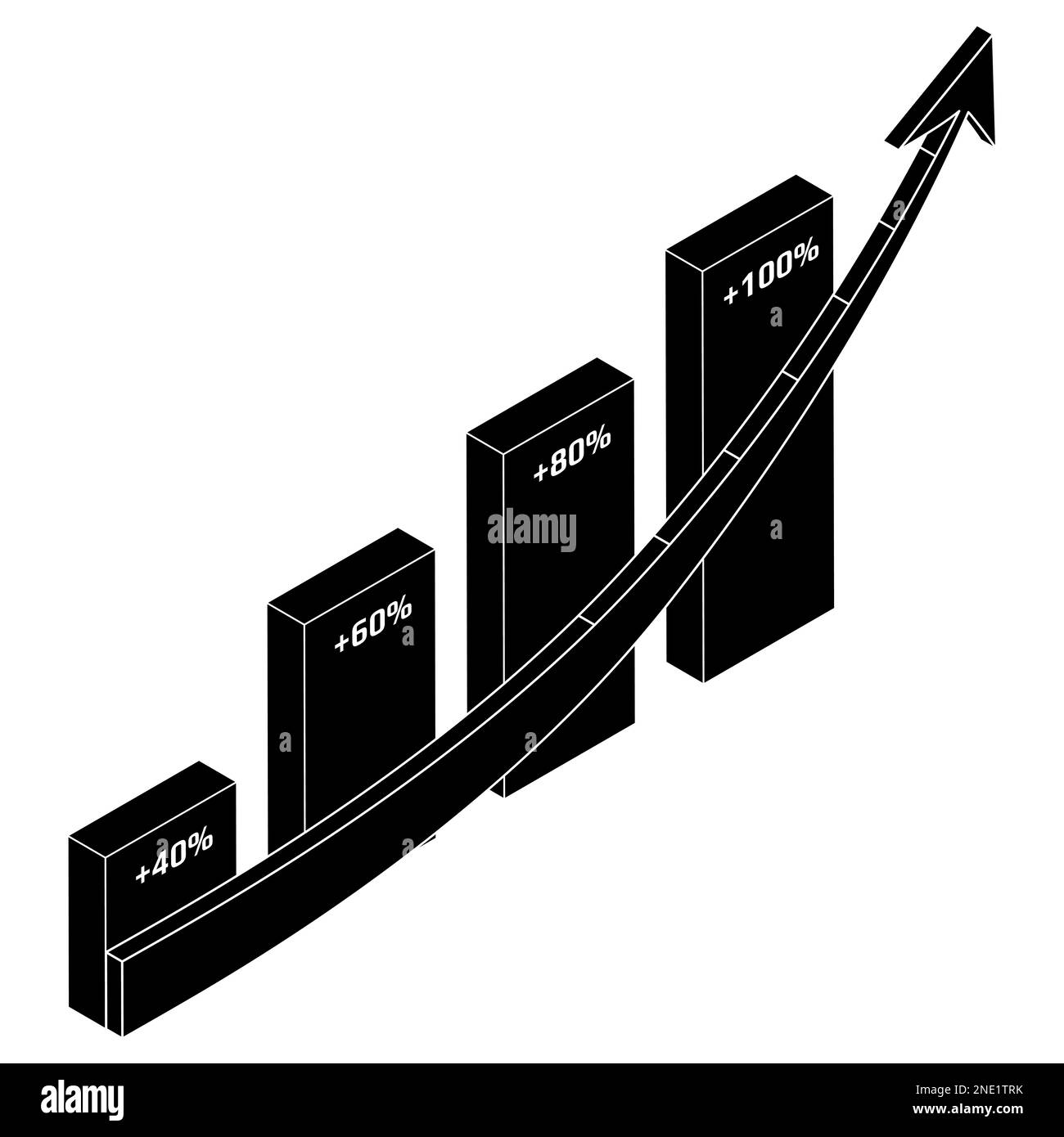 Up arrow with percentage bars isometric silhouette isolated on white ...