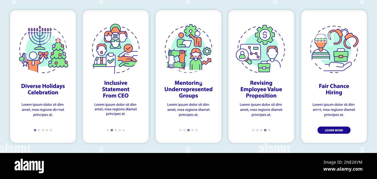 DEI initiatives for workplace onboarding mobile app screen Stock Vector ...