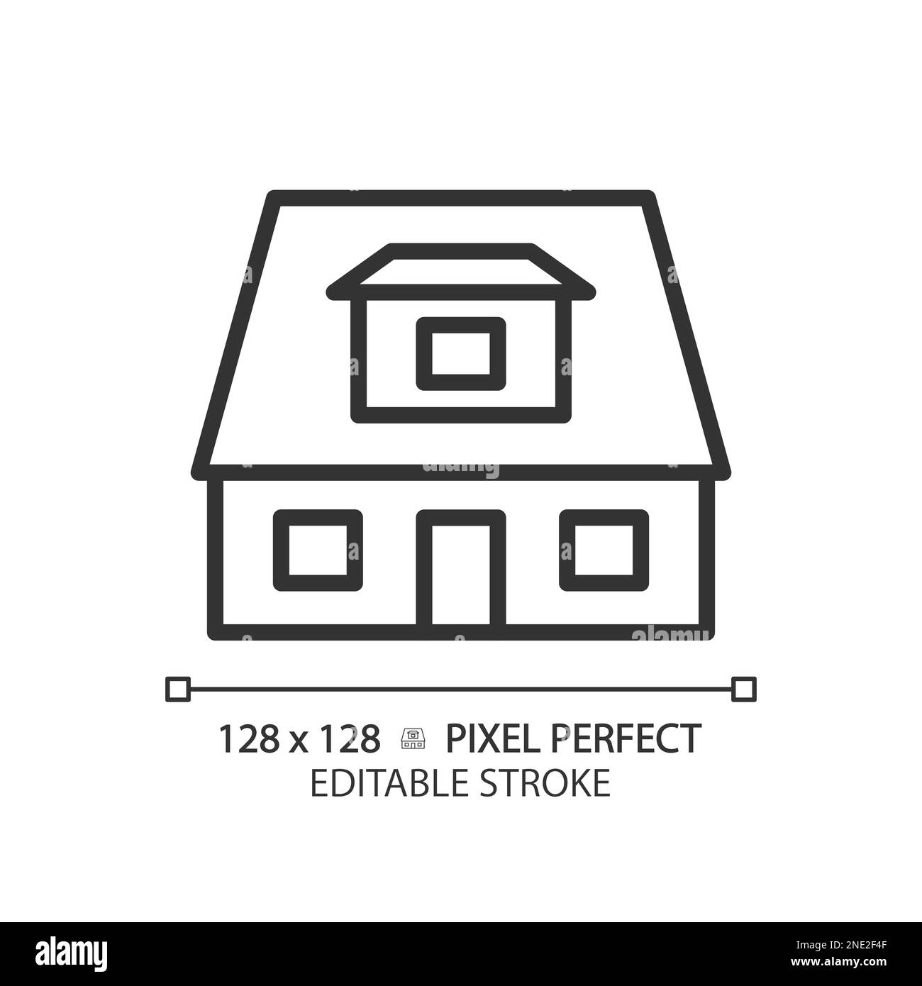 Bungalow pixel perfect linear icon Stock Vector