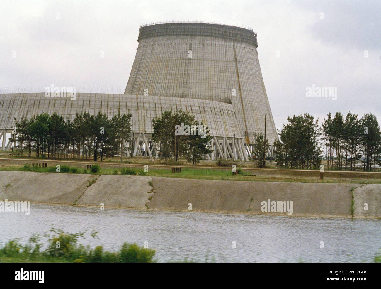 Reactor No. 4 of the Chernobyl nuclear power plant stands encased in