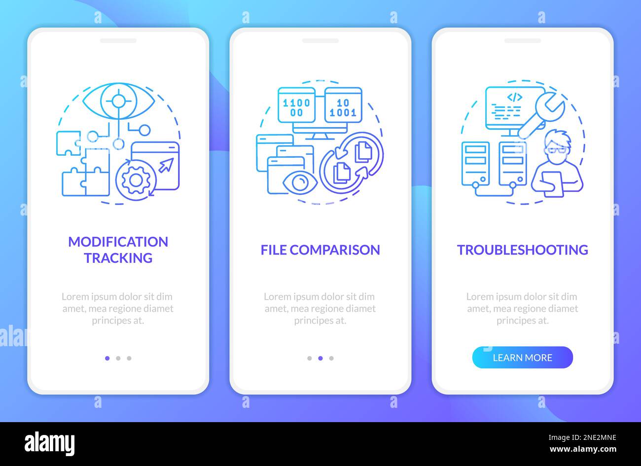Version control benefits blue gradient onboarding mobile app screen ...