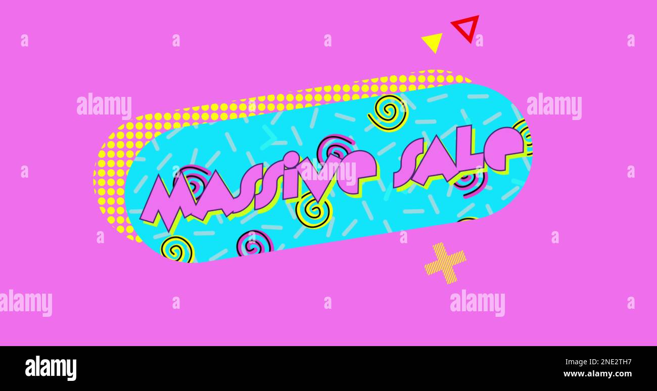 Massive sale graphic in turquoise oval on pink background Stock Photo