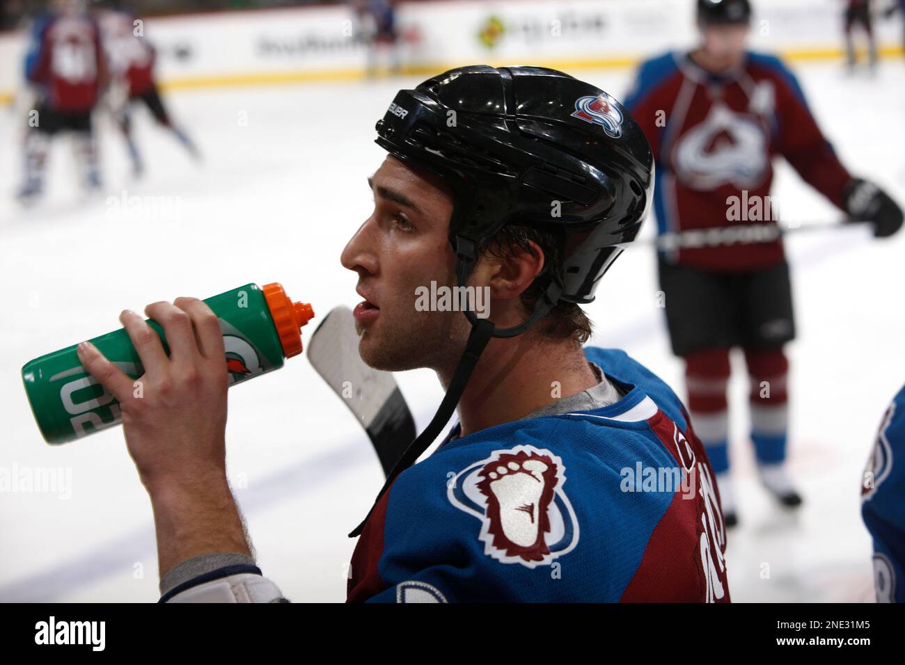 Colorado Avalanche defenseman Kyle Quincey warms up before facing the