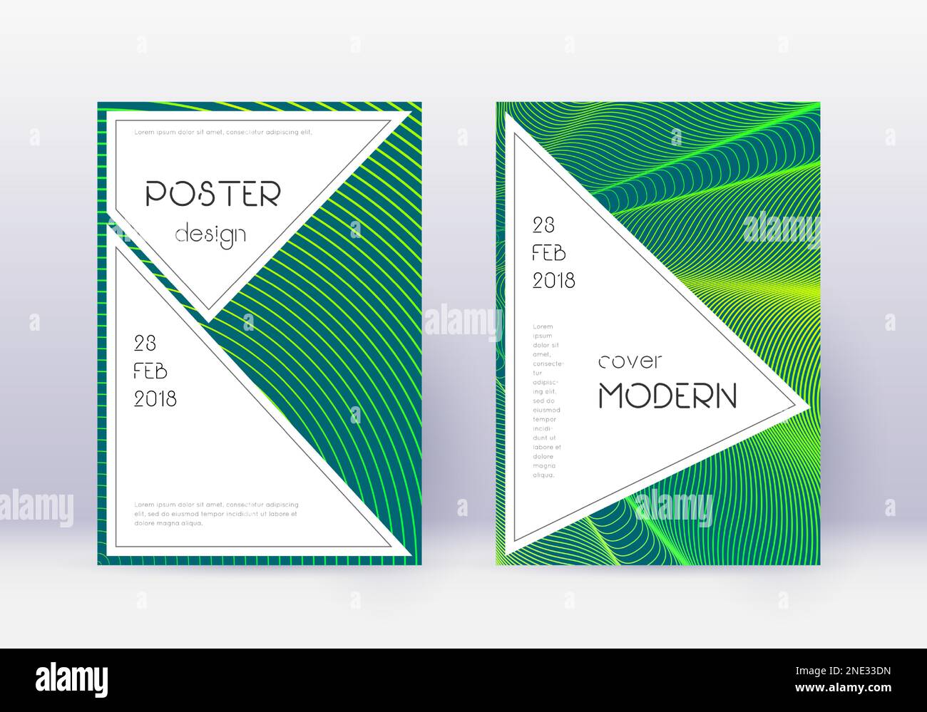 Stylish cover design template set. Green abstract lines on dark