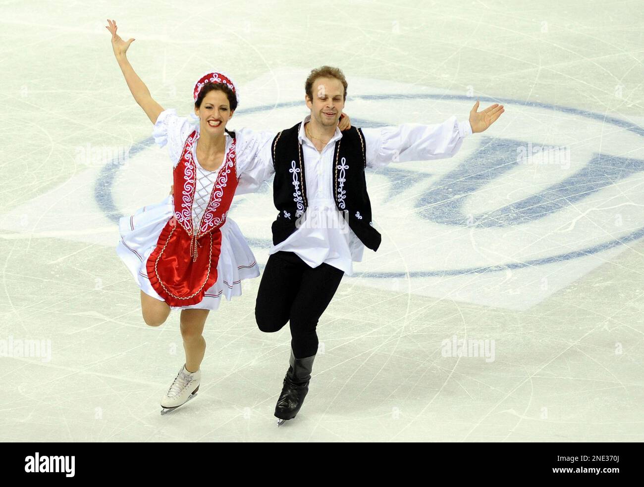 Hungary's Nora Hoffmann and Maxim Zavozin perform during a training session  at the World Figure Skating Championships in Turin, Italy, Monday, March  22, 2010. (AP Photo/Massimo Pinca Stock Photo - Alamy