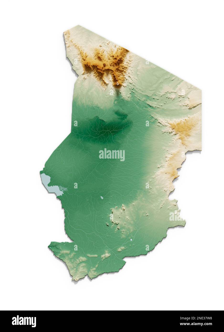 Africa Physical Map Lake Chad Chad Highly Detailed 3d Rendering Of Shaded Relief Map With Rivers And Lakes Colored By Elevation Created With Satellite Data 2NE37W8 