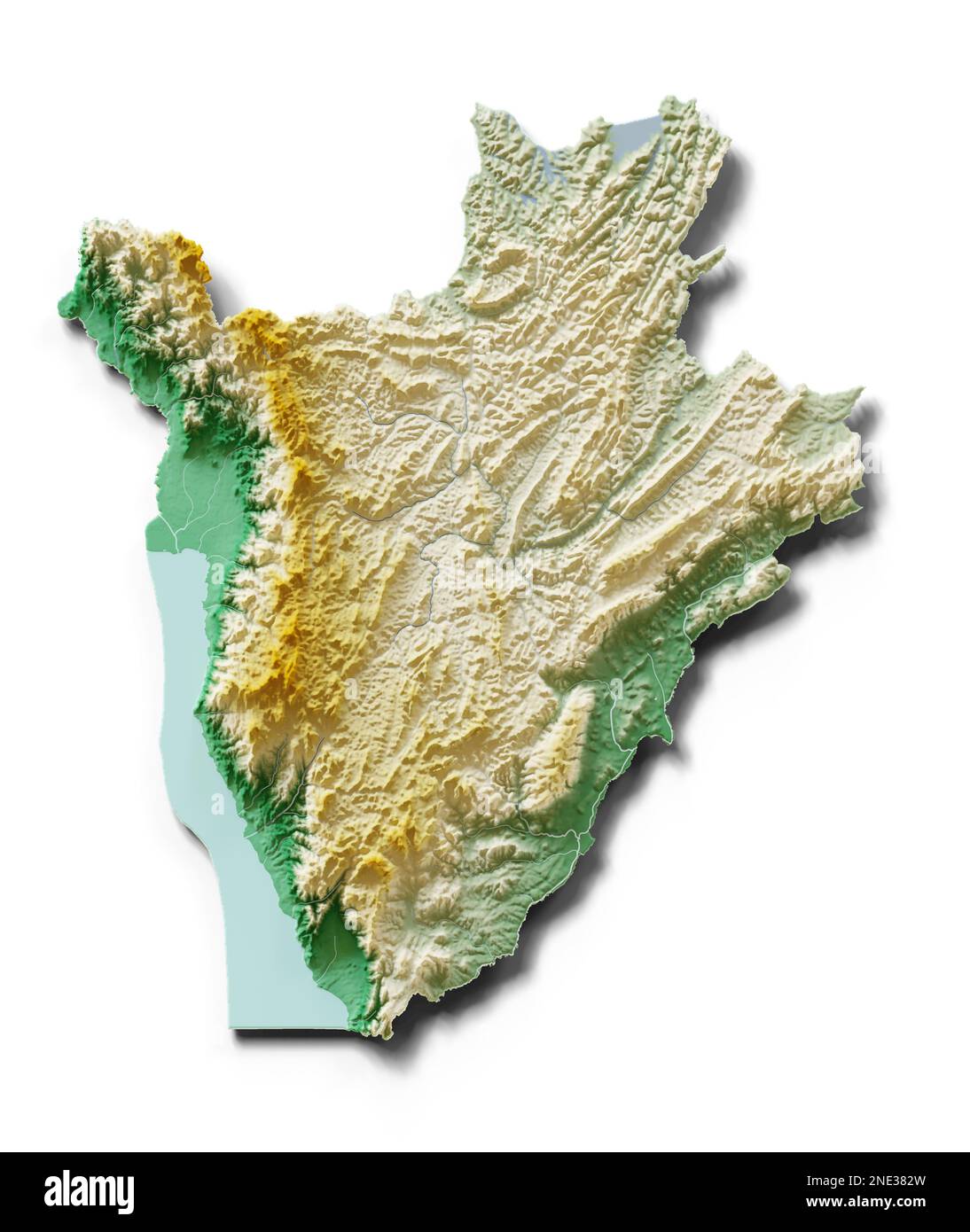 Burundi Highly Detailed 3d Rendering Of Shaded Relief Map With Rivers And Lakes Colored By 3419