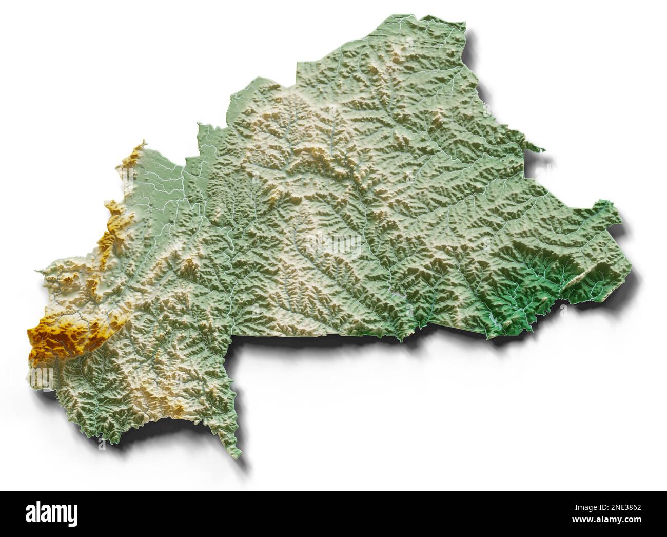 Burkina Faso Highly Detailed 3d Rendering Of Shaded Relief Map With Rivers And Lakes Colored 4854