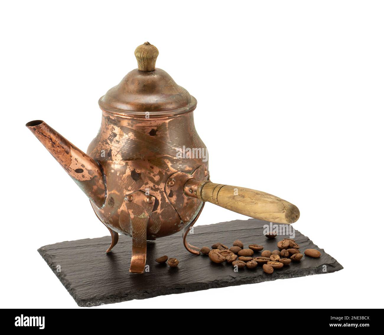 old copper coffee pot isolate on white background. Stock Photo