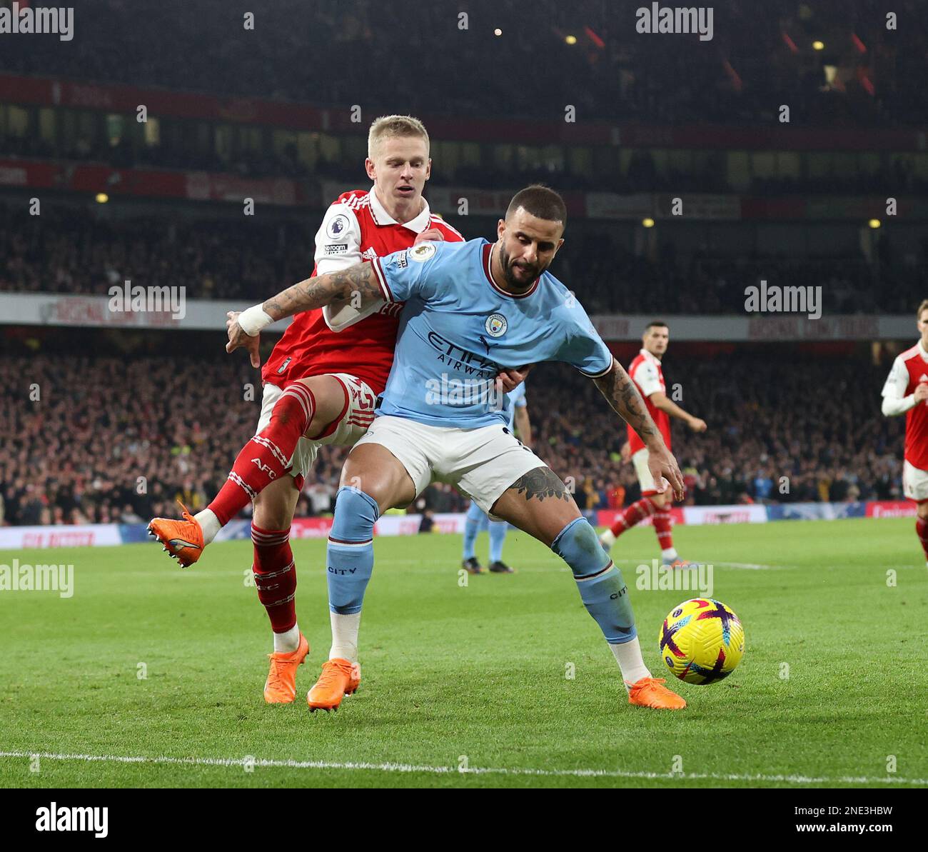 London, UK. 15th Feb, 2023. Oleksandr Zinchenko of Arsenal with Kyle