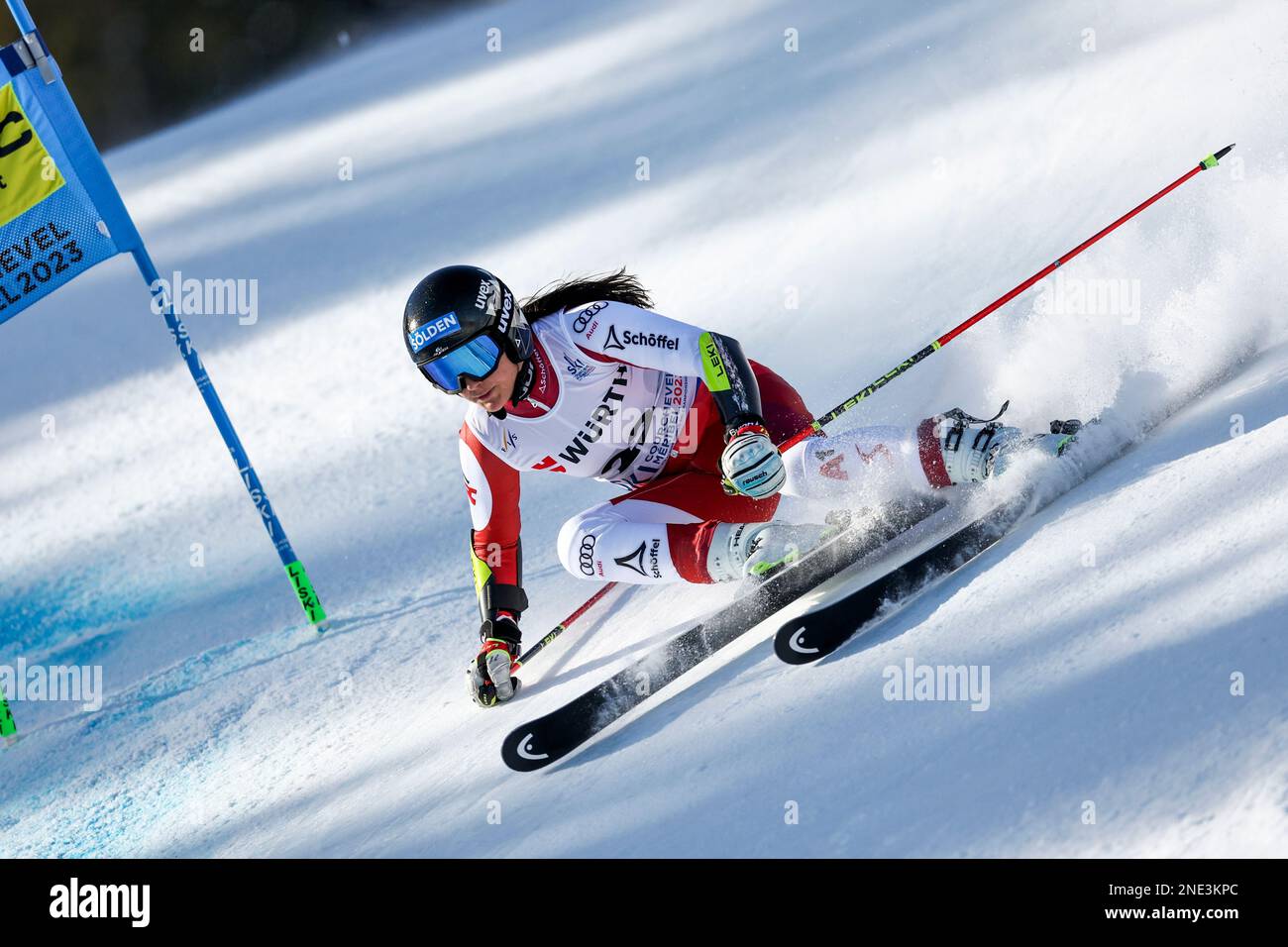 Austria's Franziska Gritsch speeds down the course during an alpine ski