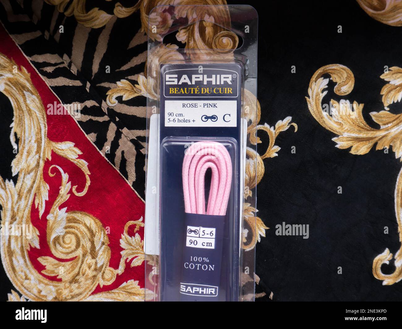 SAPHIR laces. SAPHIR was founded in 1920 and is now France’s foremost brand. Stock Photo